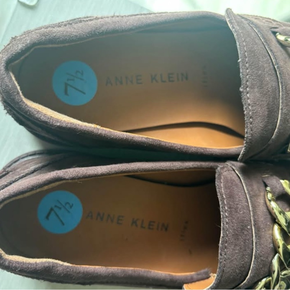 Brown Suede Loafers with Gold Chain - Picture 7 of 8